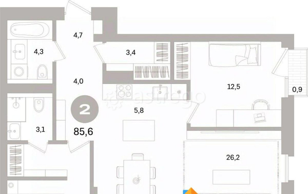 2-комн. квартира, 85.56 м2, 3/15 эт. Санкт-Петербург - изображение 4