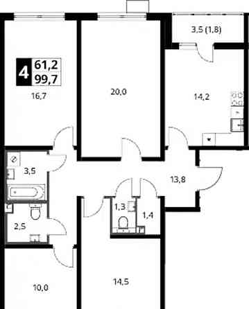 4-комн. квартира, 99.7 м2, 9/23 эт. Москва