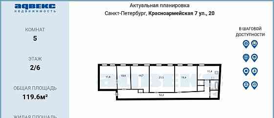 5-комн. квартира, 119.6 м2, 2/6 эт. Санкт-Петербург