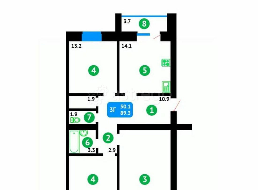 3-комн. квартира, 89.3 м2, 3/4 эт. Котлас - изображение 1