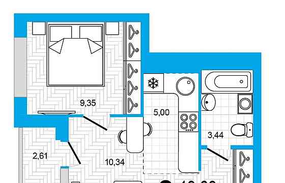 2-комн. квартира, 33.4 м2, 13/25 эт. Уфа