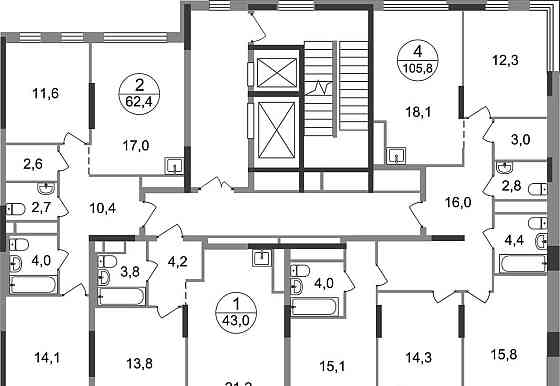 2-комн. квартира, 62 м2, 14/17 эт. Москва