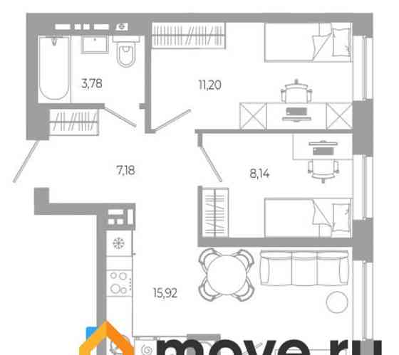 3-комн. квартира, 62.48 м2, 3/18 эт. Астрахань