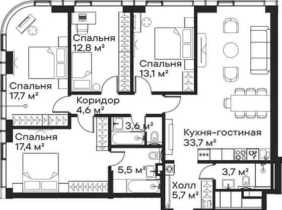 4-комн. квартира, 117.8 м2, 57/59 эт. Москва
