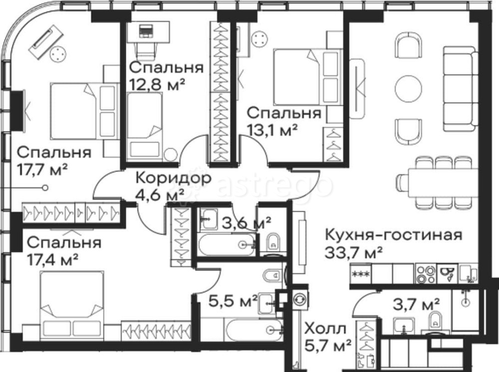 4-комн. квартира, 117.8 м2, 57/59 эт. Москва - изображение 2