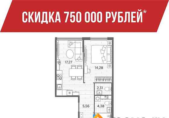 2-комн. квартира, 59.26 м2, 1/5 эт. Санкт-Петербург