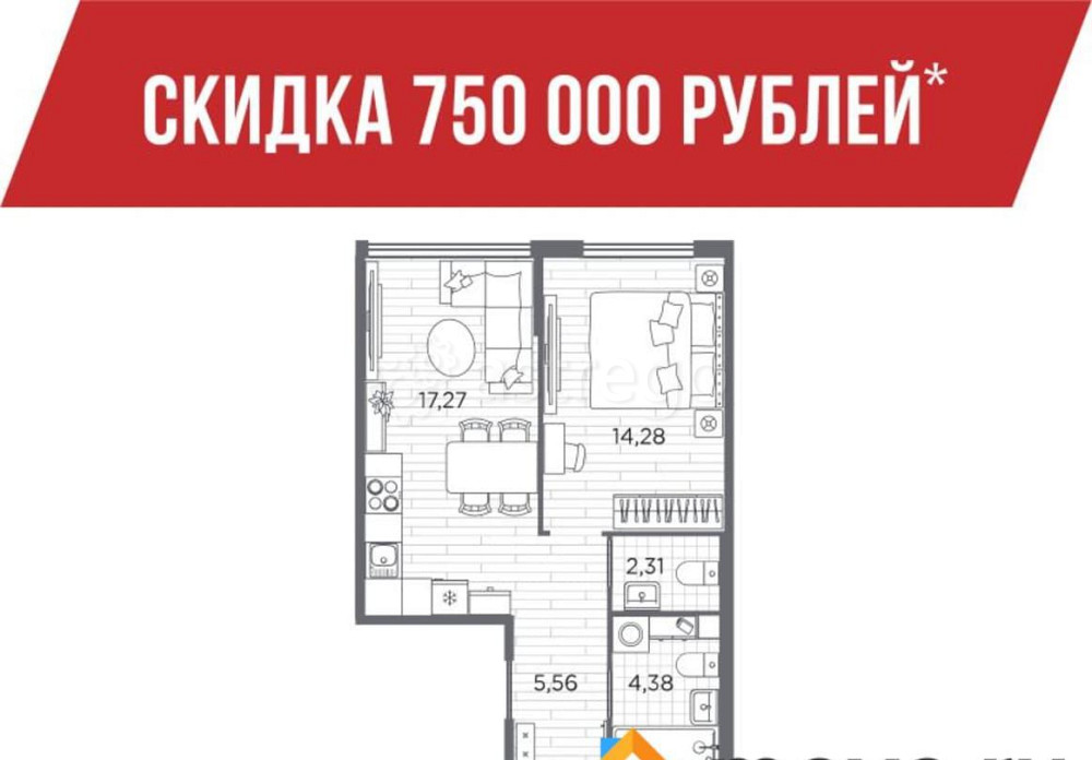 2-комн. квартира, 59.26 м2, 1/5 эт. Санкт-Петербург - изображение 1