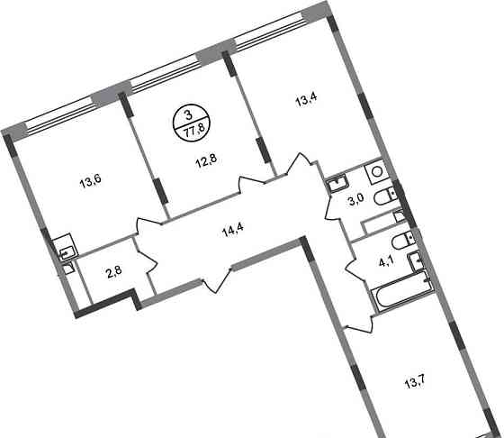 3-комн. квартира, 77 м2, 2/17 эт. Москва