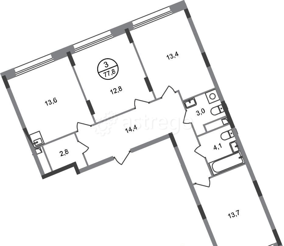 3-комн. квартира, 77 м2, 2/17 эт. Москва - изображение 1