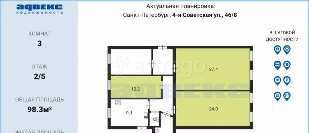 Комната, 63.6 м2, 2/5 эт. Санкт-Петербург - изображение 4
