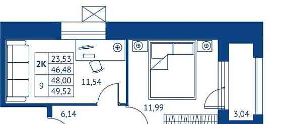 2-комн. квартира, 46.48 м2, 13/22 эт. Королев