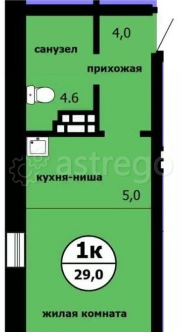Студия, 29 м2, 4/9 эт. Красноярск - изображение 1