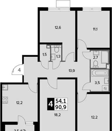 4-комн. квартира, 92 м2, 12/20 эт. Москва