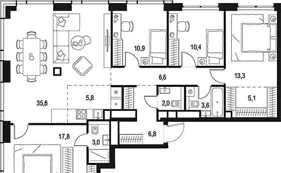 4-комн. квартира, 121.1 м2, 44/48 эт. Москва