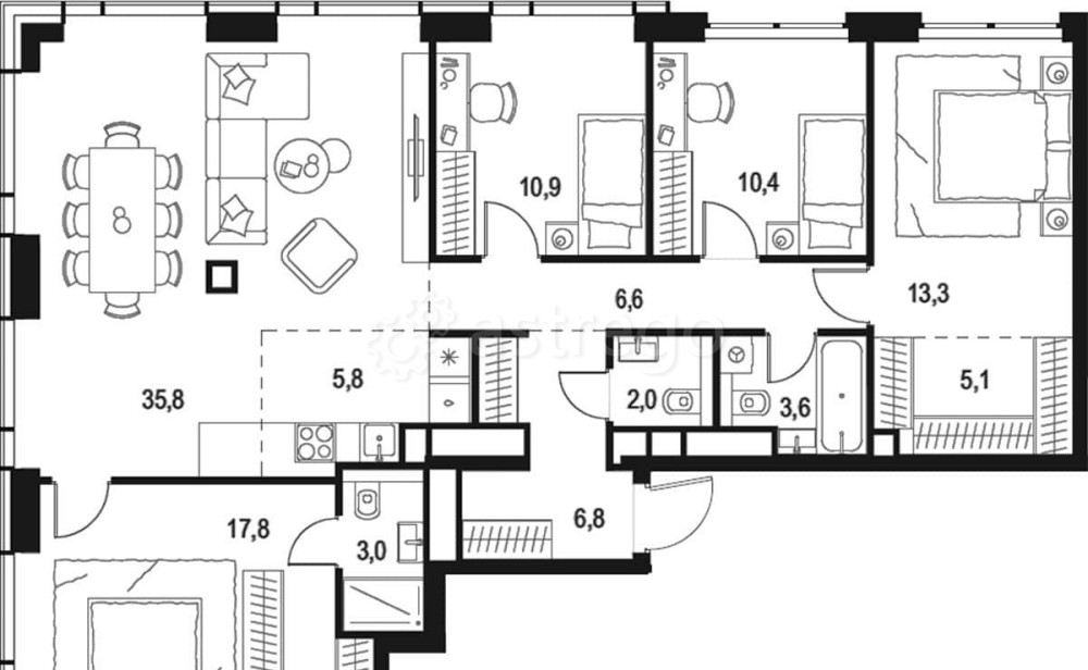 4-комн. квартира, 121.1 м2, 44/48 эт. Москва - изображение 1