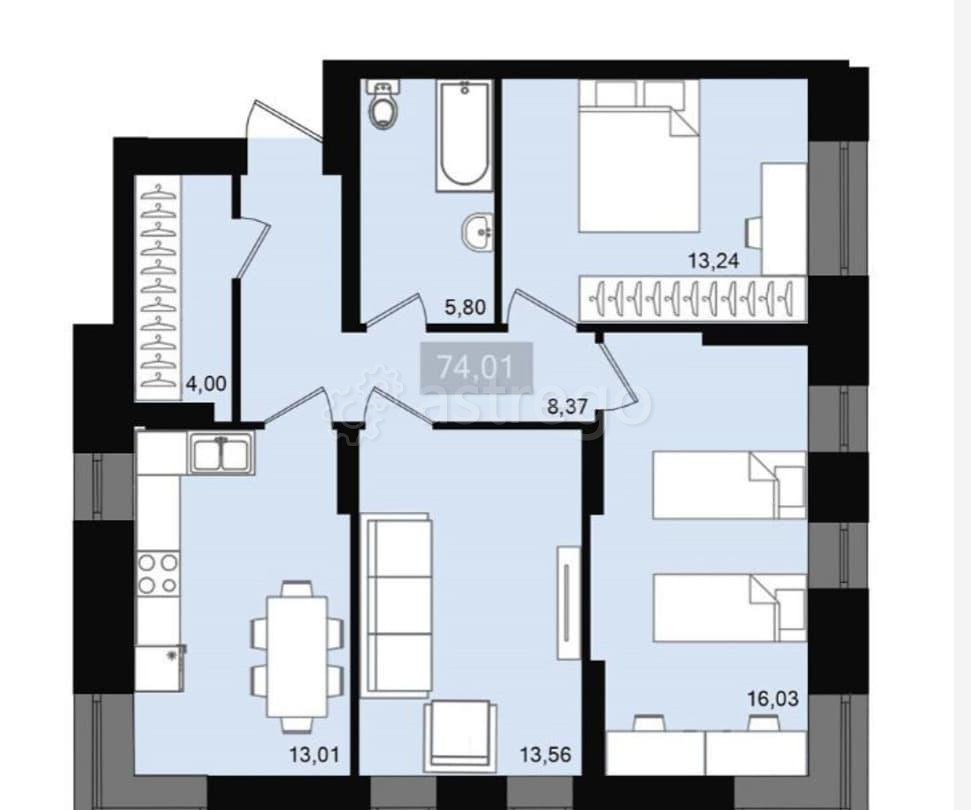 3-комн. квартира, 74.01 м2, 3/20 эт. Красноярск - изображение 1