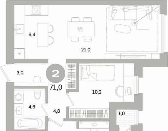 2-комн. квартира, 70.99 м2, 5/16 эт. Санкт-Петербург
