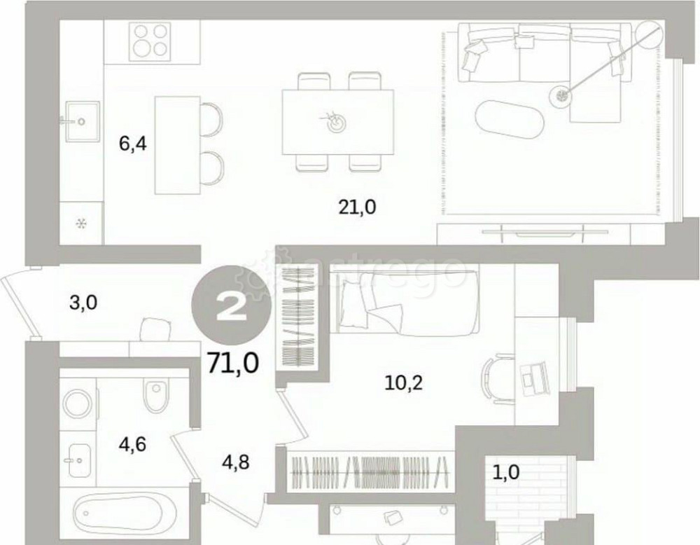 2-комн. квартира, 70.99 м2, 5/16 эт. Санкт-Петербург - изображение 1