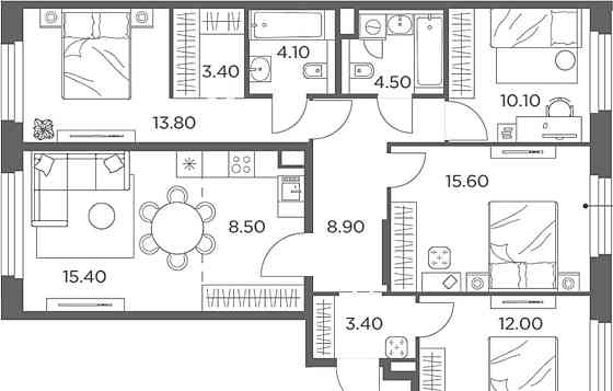 4-комн. квартира, 99.7 м2, 16/17 эт. Москва