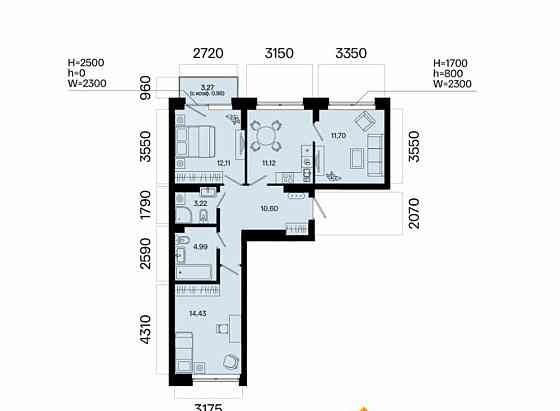 3-комн. квартира, 69.15 м2, 4/7 эт. Уфа