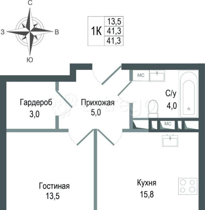 1-комн. квартира, 41.3 м2, 2/8 эт. Королев - изображение 1
