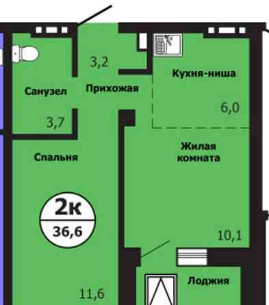 2-комн. квартира, 36.6 м2, 19/19 эт. Красноярск