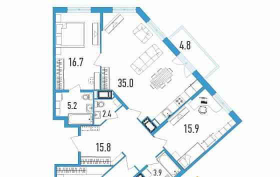 3-комн. квартира, 127.8 м2, 7/18 эт. Санкт-Петербург