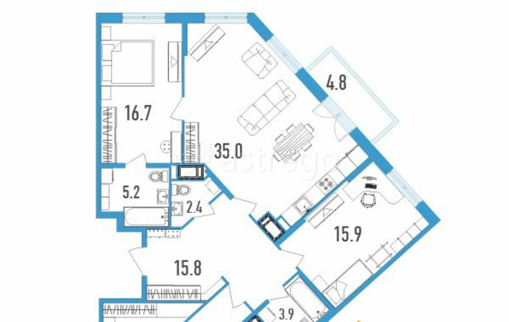 3-комн. квартира, 127.8 м2, 7/18 эт. Санкт-Петербург - изображение 1
