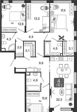 4-комн. квартира, 118.1 м2, 12/17 эт. Москва