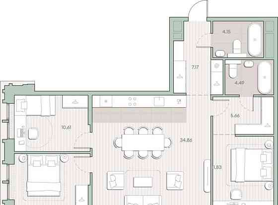 3-комн. квартира, 90.51 м2, 3/12 эт. Москва