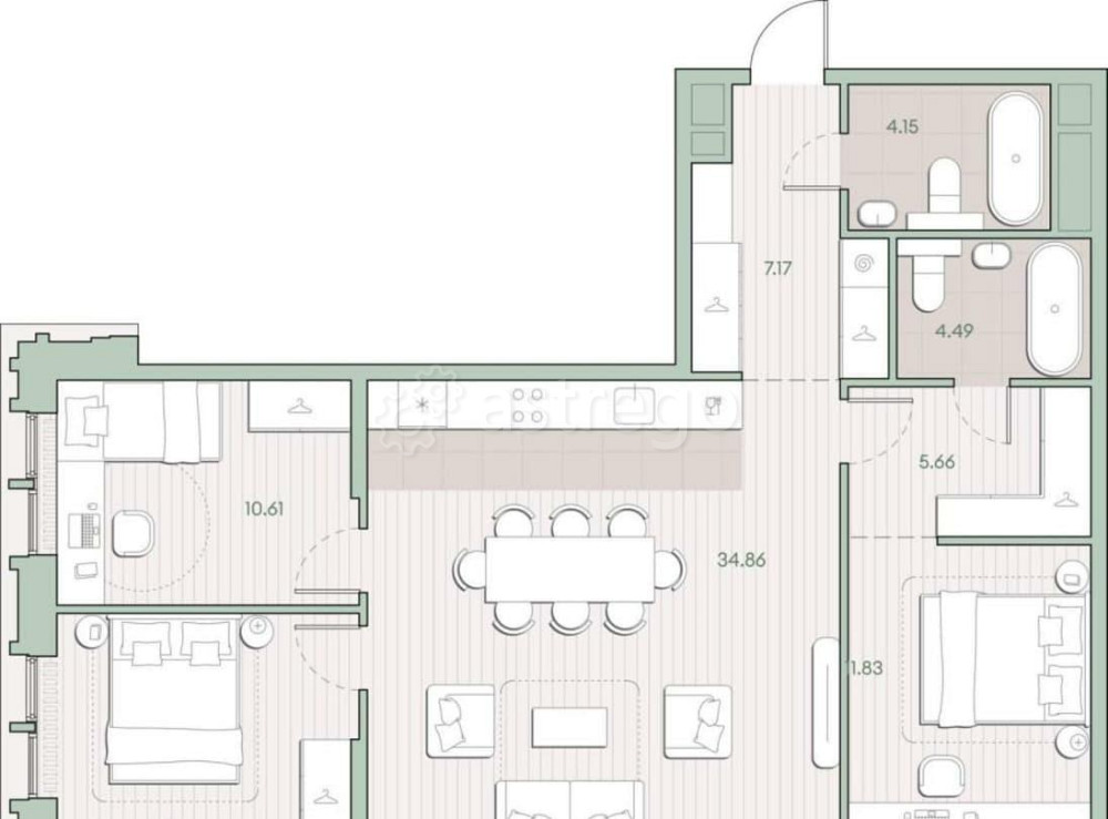 3-комн. квартира, 90.51 м2, 3/12 эт. Москва - изображение 5