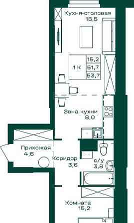1-комн. квартира, 53.7 м2, 1/8 эт. Майма