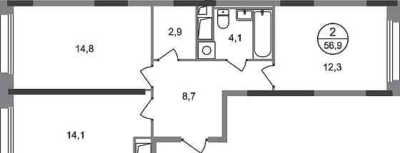 2-комн. квартира, 56 м2, 4/17 эт. Москва