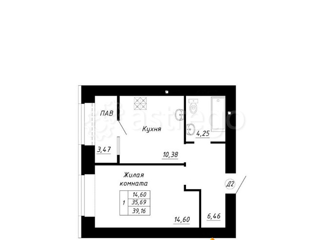 1-комн. квартира, 39.16 м2, 10/14 эт. Стерлитамак - изображение 1