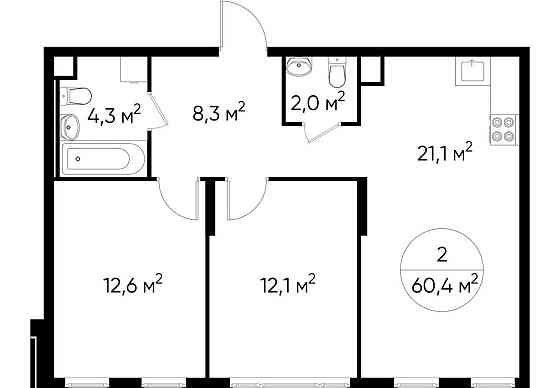 2-комн. квартира, 60 м2, 1/17 эт. Москва