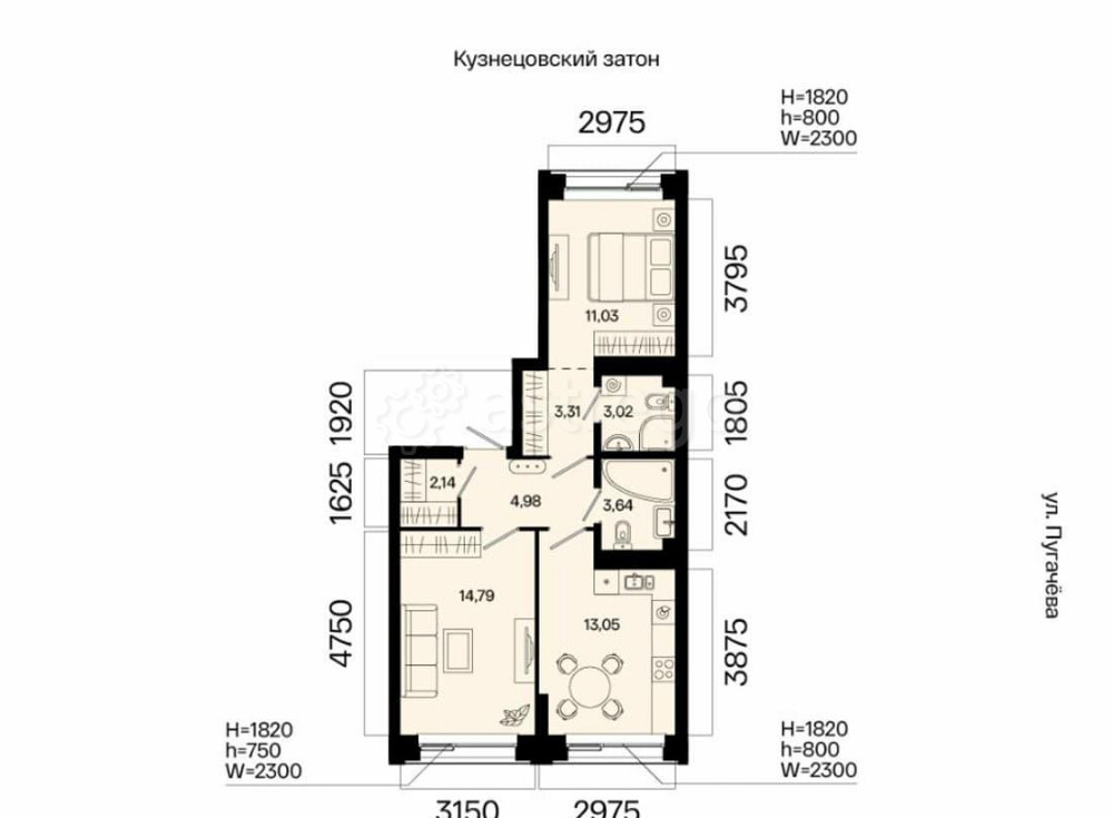2-комн. квартира, 55.96 м2, 4/31 эт. Уфа - изображение 2