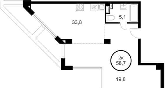 Студия, 58.7 м2, 1/25 эт. Москва