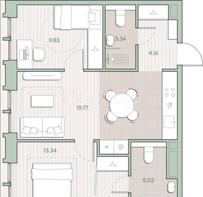 2-комн. квартира, 55.47 м2, 2/12 эт. Москва - изображение 6