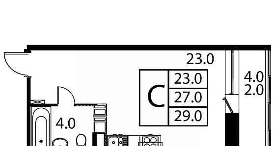 Студия, 29 м2, 9/12 эт. Домодедово