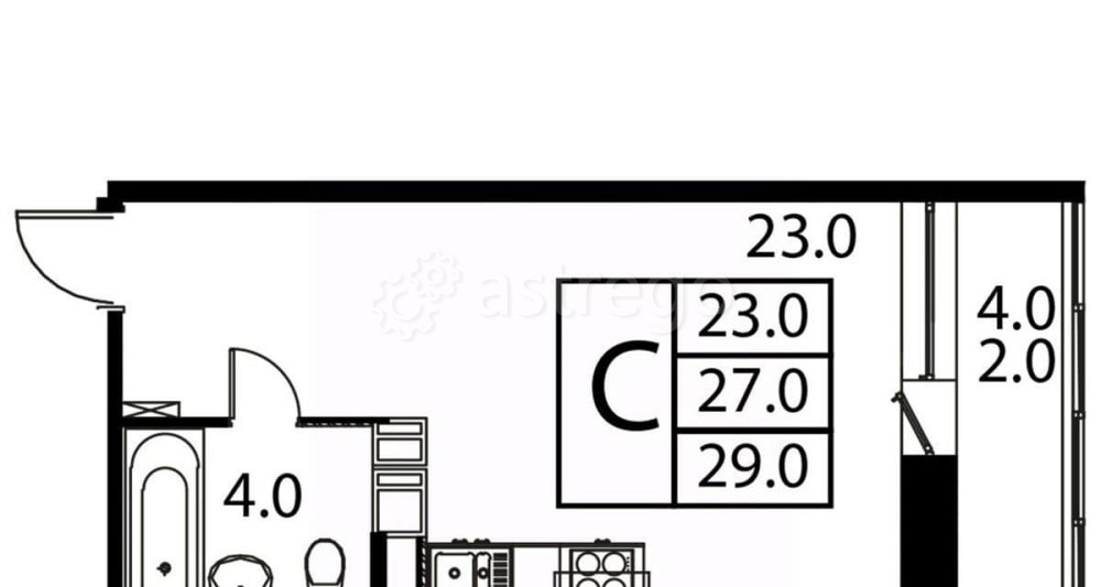 Студия, 29 м2, 9/12 эт. Домодедово - изображение 1