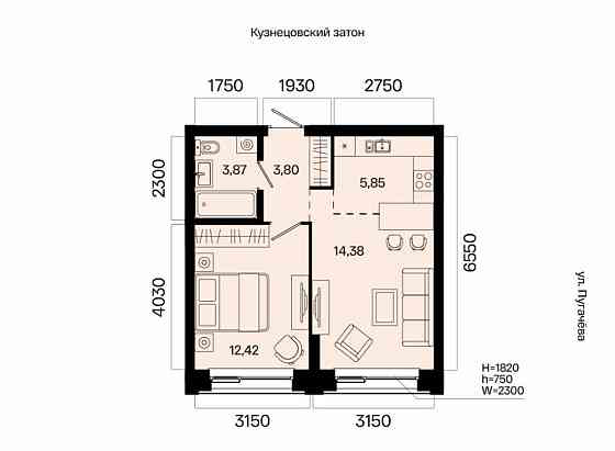 2-комн. квартира, 40.32 м2, 6/31 эт. Уфа