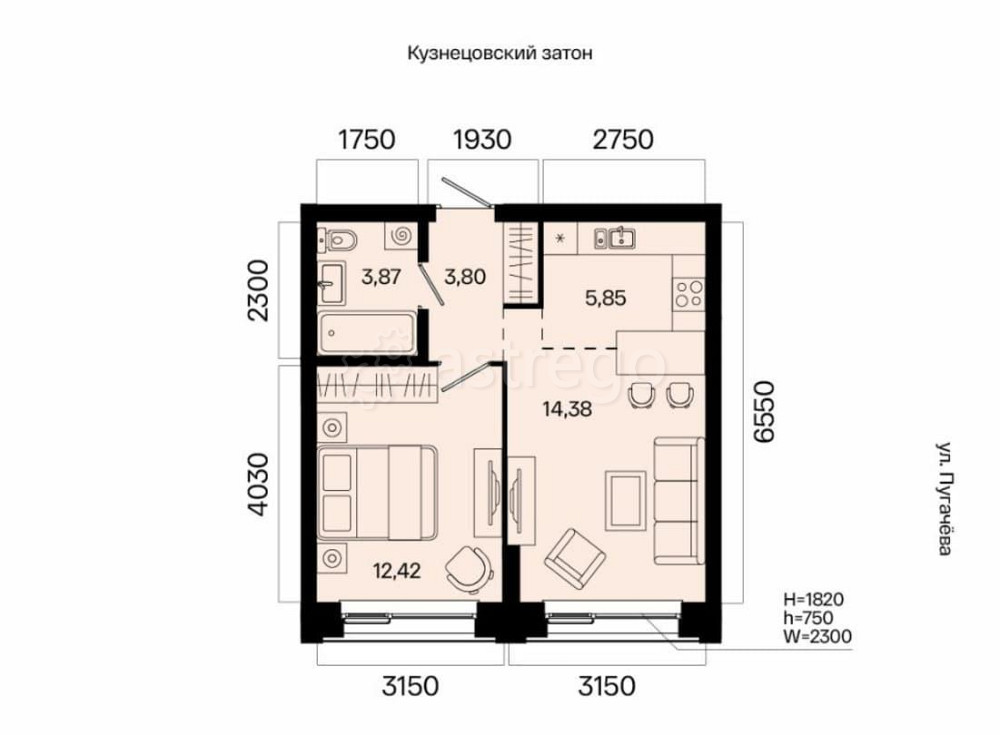 2-комн. квартира, 40.32 м2, 6/31 эт. Уфа - изображение 2
