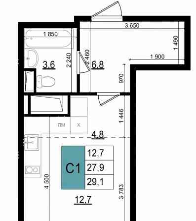 Студия, 29.1 м2, 8/25 эт. Одинцово