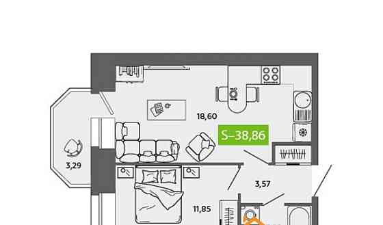 1-комн. квартира, 38.9 м2, 8/8 эт. Северодвинск