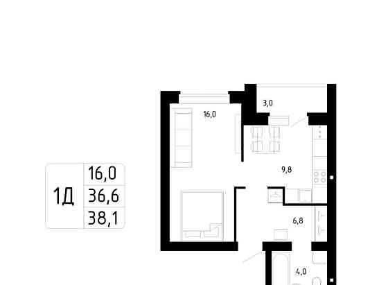 1-комн. квартира, 38.1 м2, 1/9 эт. Стерлитамак