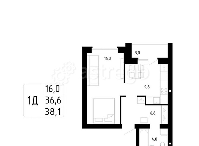 1-комн. квартира, 38.1 м2, 1/9 эт. Стерлитамак - изображение 1