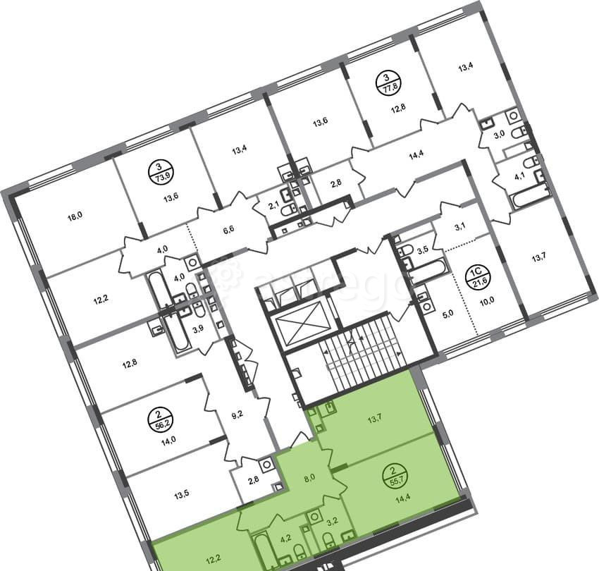 2-комн. квартира, 55 м2, 2/17 эт. Москва - изображение 9