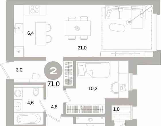 2-комн. квартира, 70.99 м2, 4/16 эт. Санкт-Петербург