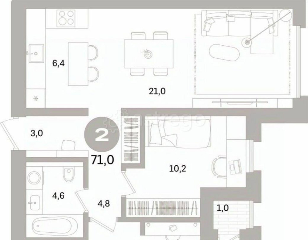 2-комн. квартира, 70.99 м2, 4/16 эт. Санкт-Петербург - изображение 1