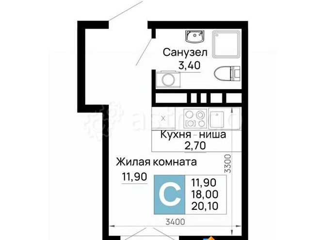 Студия, 20.1 м, 4/16 эт. Яблоновский - изображение 1